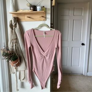 Free People Dusty Pink Ribbed Bodysuit